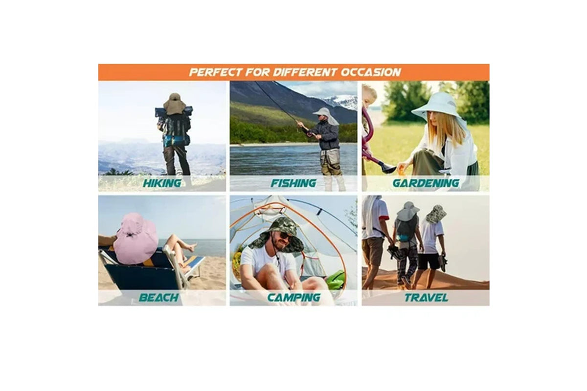 Unisex Wide Brim Sun Hat with Neck Flap for Hiking & Fishing