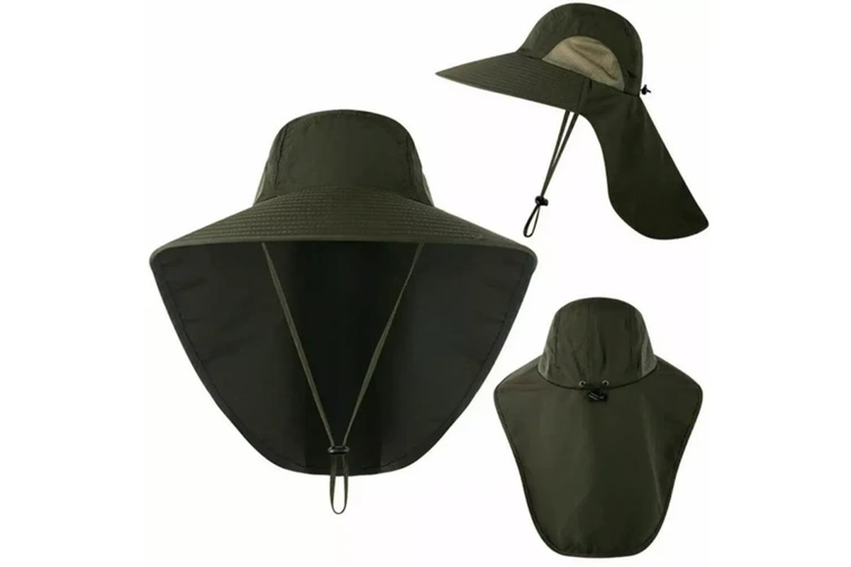Unisex Wide Brim Sun Hat with Neck Flap for Hiking & Fishing
