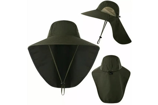 Unisex Wide Brim Sun Hat with Neck Flap for Hiking & Fishing