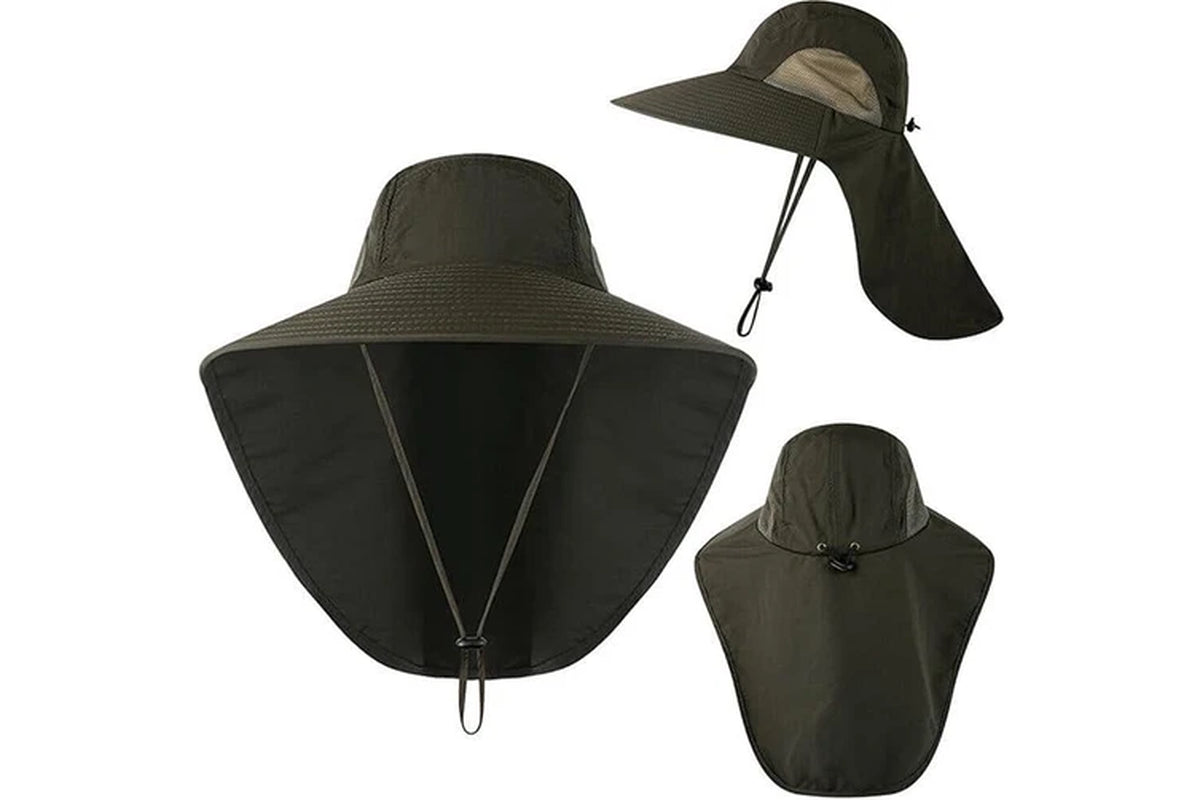 Unisex Wide Brim Sun Hat with Neck Flap for Hiking & Fishing