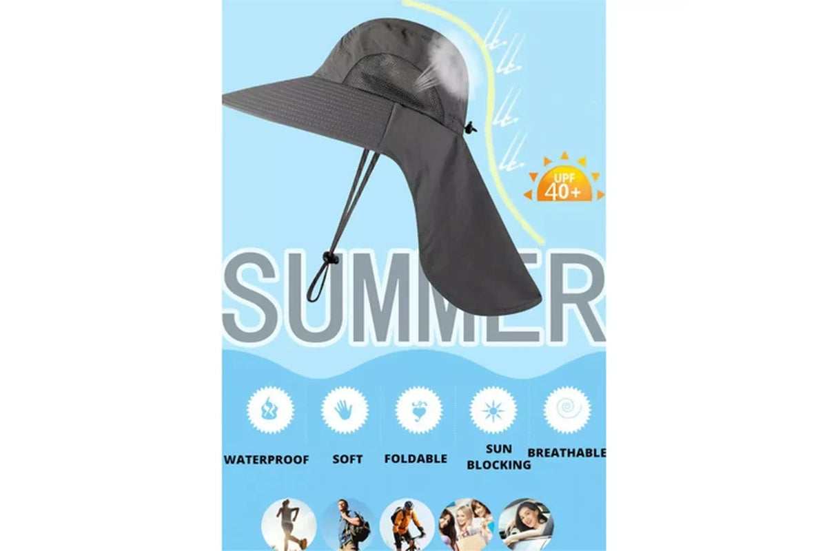 Unisex Wide Brim Sun Hat with Neck Flap for Hiking & Fishing